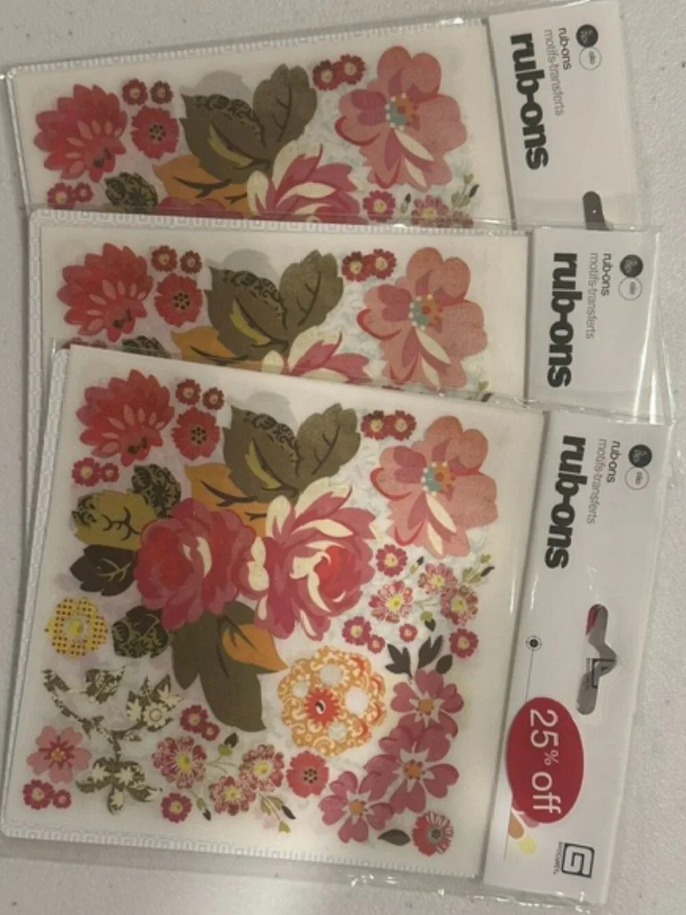 NEW Basic Grey Floral Rub-Ons-Set of 3